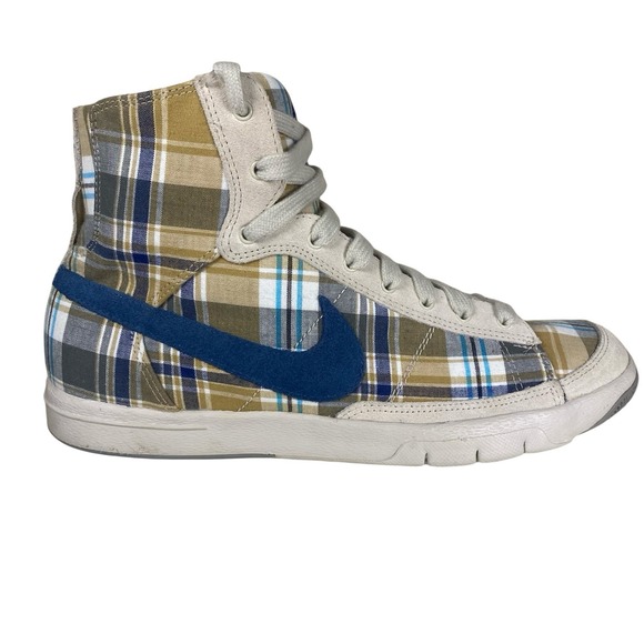 2009 Nike Blazer Mid Women Size 9‎ 313722-224 Khaki Blue Plaid RARE